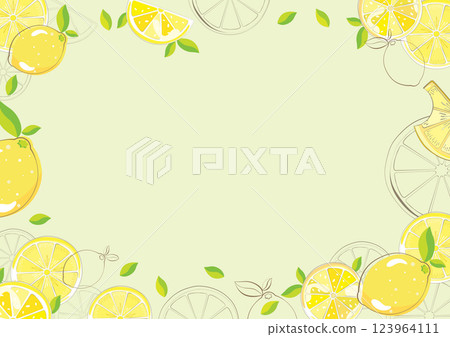 Citrus lemon slices and leaf decoration Fruit illustration frame material 123964111