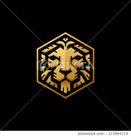Hexagonal lion head symbol illustration 123964219