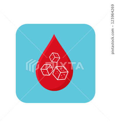 Diabetes icon - sugar cube inside blood drop stock illustration Diabetes icon - sugar cube inside blood drop stock illustration 123964269