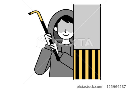 向量圖：可疑人員手持撬棍，單色，簡單 123964287