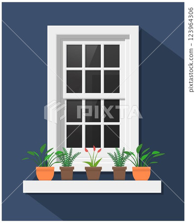 Window with flowers in pots stock illustration Window with flowers in pots stock illustration 123964306
