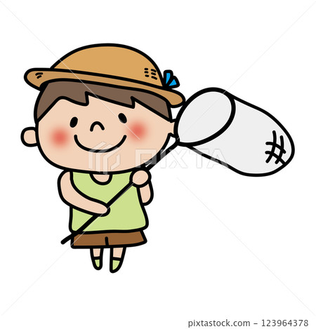 Child (boy) holding a butterfly net 123964378