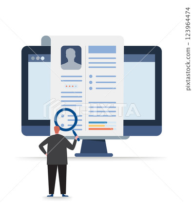 Employer hiring and recruiting with job CV documents screening stock illustration 123964474