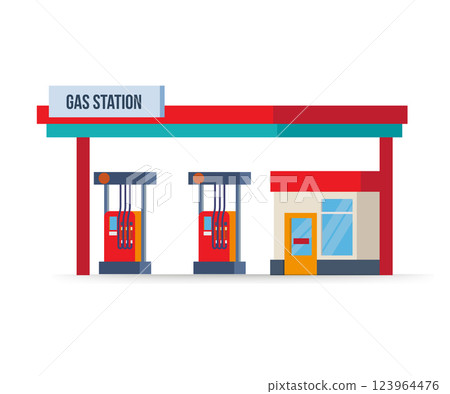 Gas or petrol station. Gasoline, oil, fuel, diesel pump. Vector stock illustration 123964476