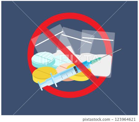 No drugs sign with pills in bag stock illustration 123964621