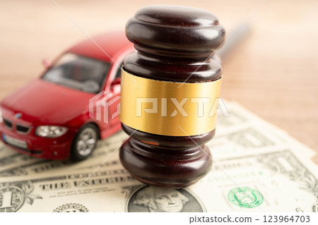 Bangkok, Thailand November 18, 2023 Car on banknote money, buying or insurance concept. Bangkok, Thailand November 18, 2023 Car on banknote money, buying or insurance concept. 123964703