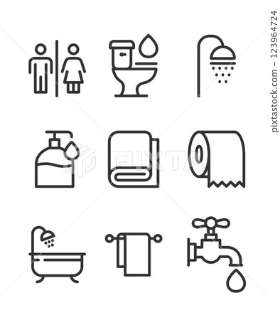 Bathroom and Toilet Line Icons stock illustration 123964724