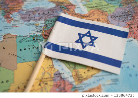 Bangkok, Thailand December 10, 2023 Israel map in world map paper. Bangkok, Thailand December 10, 2023 Israel map in world map paper. 123964725