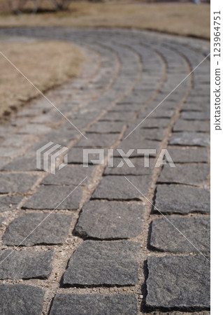 Stylish in monochrome: Cobblestone road 123964751