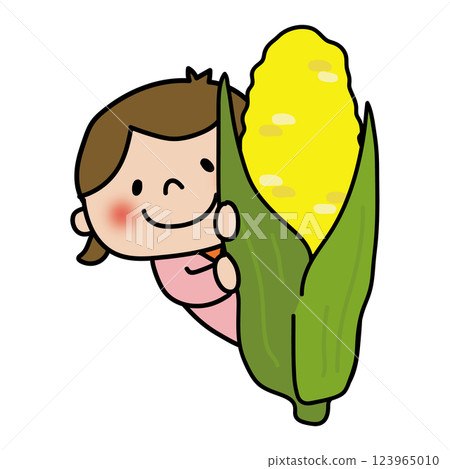 A child (girl) peeking out from behind a big corn plant A child (girl) peeking out from behind a big corn plant 123965010
