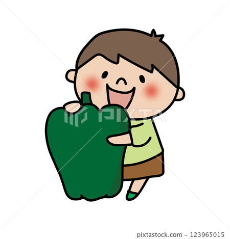 Child (boy) hugging a big pepper Child (boy) hugging a big pepper 123965015