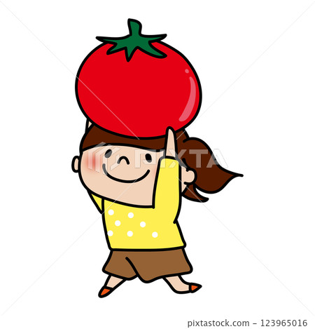 攜帶大西紅柿的兒童（女孩） 123965016