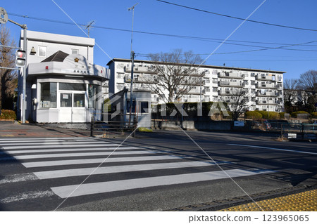 The exterior of a public housing complex and police box from the Showa era The exterior of a public housing complex and police box from the Showa era 123965065