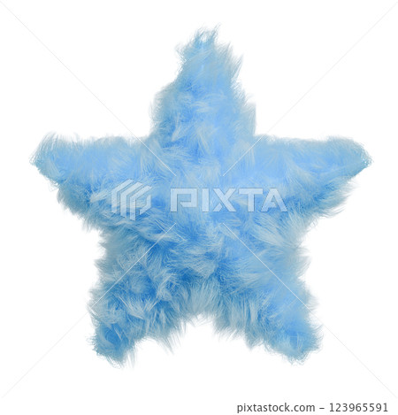 3DCG illustration of a light blue star-shaped cushion, a fluffy fur ball 3DCG illustration of a light blue star-shaped cushion, a fluffy fur ball 123965591