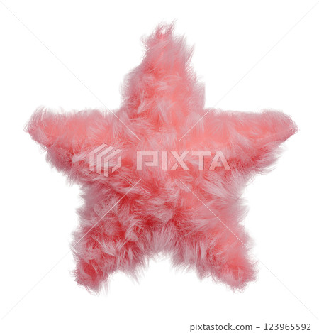 3D CG illustration of a pink star-shaped cushion, fluffy fur ball 123965592
