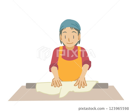 用擀麵棍擀麵團的女孩 用擀麵棍擀麵團的女孩 123965598