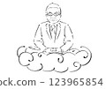 一位年長的商人在雲端冥想（平靜心靈的圖像） 123965854