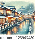 The snowing Ginzan hot spring 123965880