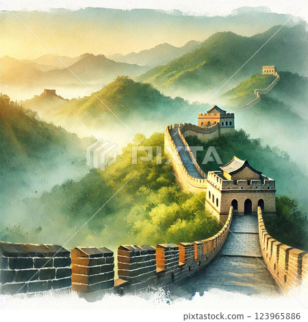 The Great Wall painted in watercolor 123965886