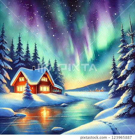 The aurora shines on full moon nights 123965887