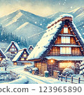 Snow falling Shirakawa Town 123965890