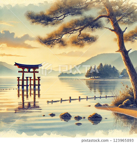 Torii that floats in the lake 123965893