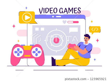 Vector Illustration of a Professional Cute Gamer Streaming Online While Playing Video Games on a Live Platform in a Stylish Background 123965921