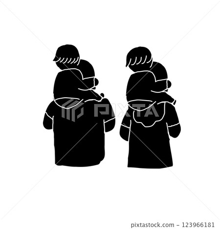 Vector illustration icon of two sons being carried on the shoulders of their father and mother 123966181