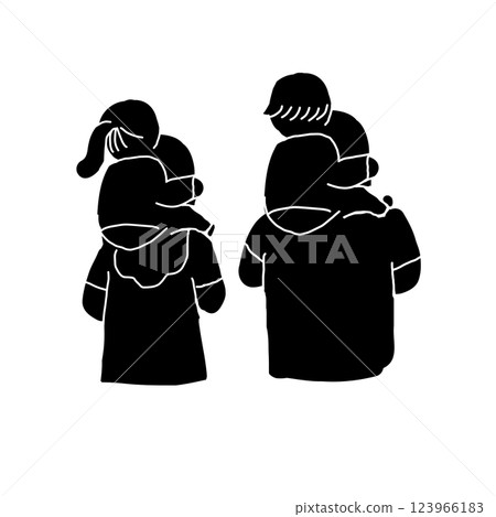 Vector illustration icon 2 of a son and daughter being carried on the shoulders of their father and mother 123966183