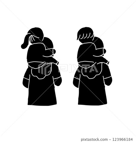 Vector illustration icon of son and daughter being carried on mother's shoulders 123966184