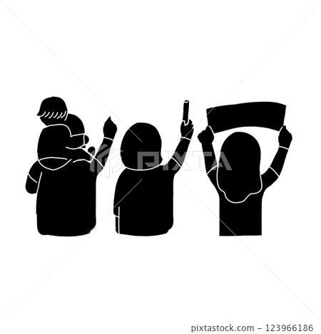 Vector illustration of a woman holding a placard with her family supporting her favorite artist 123966186