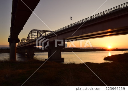 Gunma sunset seen from the riverbed 123966239