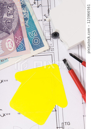 Components for electric installations, shape of house, construction diagrams 123966561