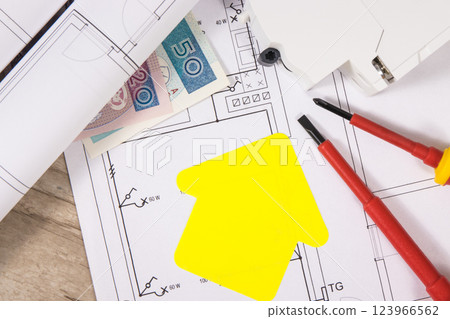 Components for electric installations, shape of house, construction diagrams 123966562
