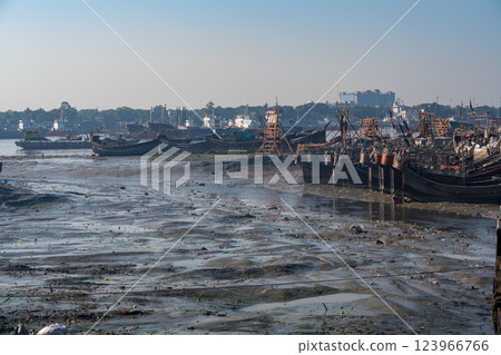Old fishing boats in Chittagong, Bangladesh Old fishing boats in Chittagong, Bangladesh 123966766