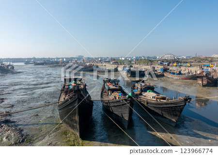 Old fishing boats in Chittagong, Bangladesh 123966774