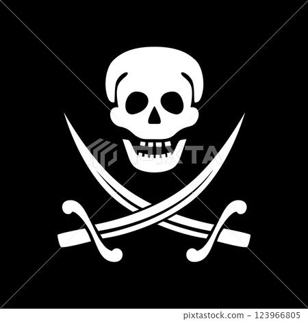 Classic Jolly Roger Pirate Flag with Skull and Crossed Swords Iconic Black and White Symbol of Maritime Piracy Representing Danger Rebellion and Adventure Traditional Nautical Emblem for Pirates and 123966805