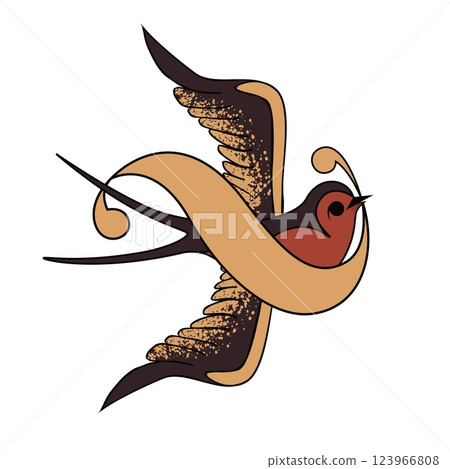 Traditional Swallow Tattoo Design with Banner, Classic Old School Bird Illustration, Vintage Nautical Symbol of Freedom, Loyalty, and Love in Retro Ink Art Style Traditional Swallow Tattoo Design with Banner, Classic Old School Bird Illustration, Vintage Nautical Symbol of Freedom, Loyalty, and Love in Retro Ink Art Style 123966808