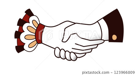Old School American Traditional Tattoo Style Handshake Between Man and Woman in Traditional Clothing Symbolizing Partnership and Unity Old School American Traditional Tattoo Style Handshake Between Man and Woman in Traditional Clothing Symbolizing Partnership and Unity 123966809