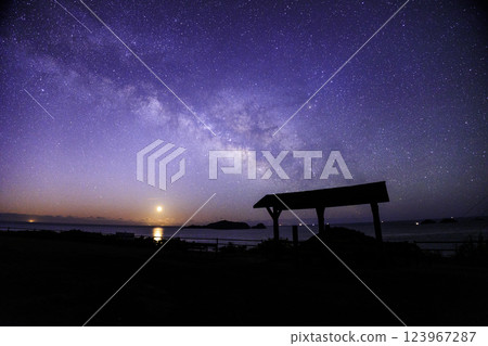 《Tokushima Prefecture Minami Awa Sunline 4th Observation Deck》 The Milky Way, starry sky, moonrise and sunrise as seen from Minami Awa Sunline 4th Observation Deck 123967287