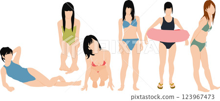 穿著泳衣擺姿勢的女人的插圖集 123967473