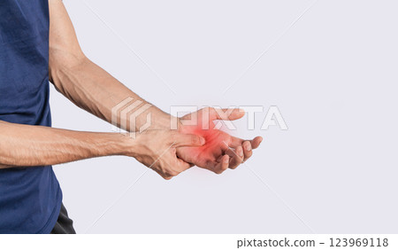 Person with palm pain, concept of a man with pain in the hands, man with arthritis rubbing, person with pain in the hands Person with palm pain, concept of a man with pain in the hands, man with arthritis rubbing, person with pain in the hands 123969118