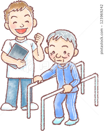 行走復健_老年人_男性護工 123969242