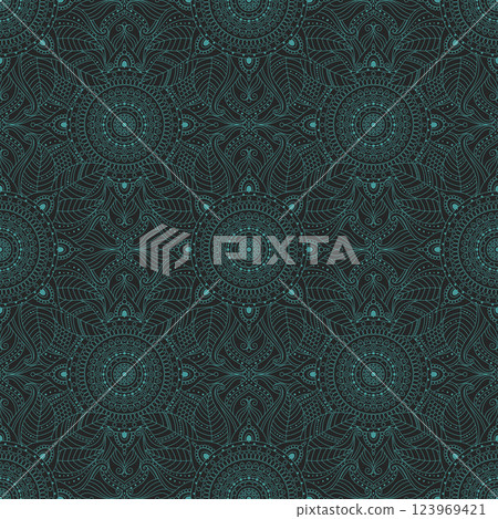 Seamless pattern in floral and abstract designs with dark color palette Seamless pattern in floral and abstract designs with dark color palette 123969421