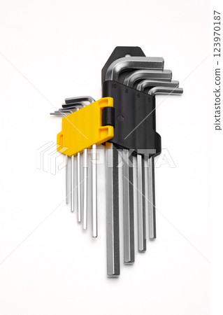 Set of hex imbus keys made of durable steel with tempering on a white background 123970187