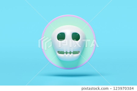 3d human skull cartoon realistic icon isolated on blue background. 3d illustration render 3d human skull cartoon realistic icon isolated on blue background. 3d illustration render 123970384