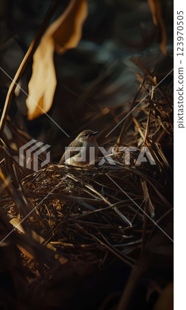 A Serene Bird Nesting Comfortably Amidst Natures Loving Embrace, Harmony, and Beauty 123970505