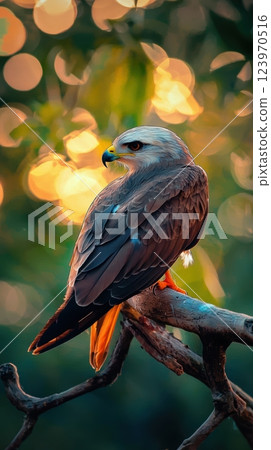 A Majestic and Beautiful Bird Gracefully Perched in a Stunning and Serene Sunset View 123970516
