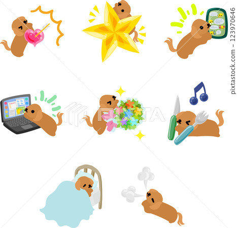 A cute dachshund illustration set! Featuring expressive and easy-to-use designs. 123970646