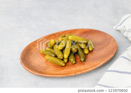 Pickled cucumbers on neutral background Pickled cucumbers on neutral background 123970692